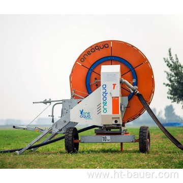 Farm field sprayer hose reel irrigation system